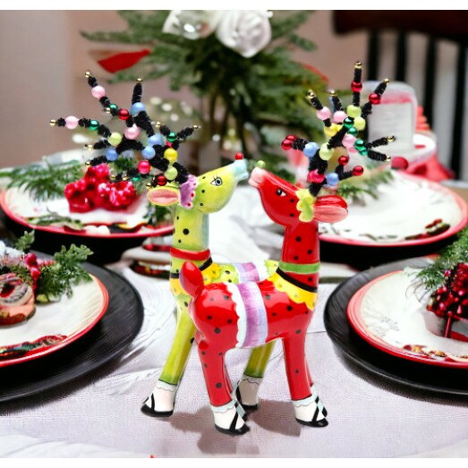 kevinsgiftshoppe Ceramic Whimsical Christmas Jolly Reindeer Magnetic Salt and Pepper Shakers Home Decor   Kitchen Decor