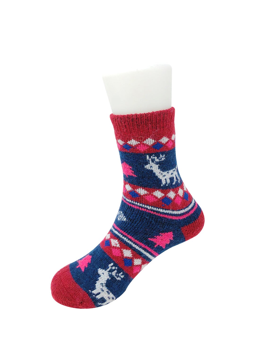 Wrapables Children&#x27;s Thick Winter Warm Wool Socks (Set of 6), Christmas Reindeer / Large