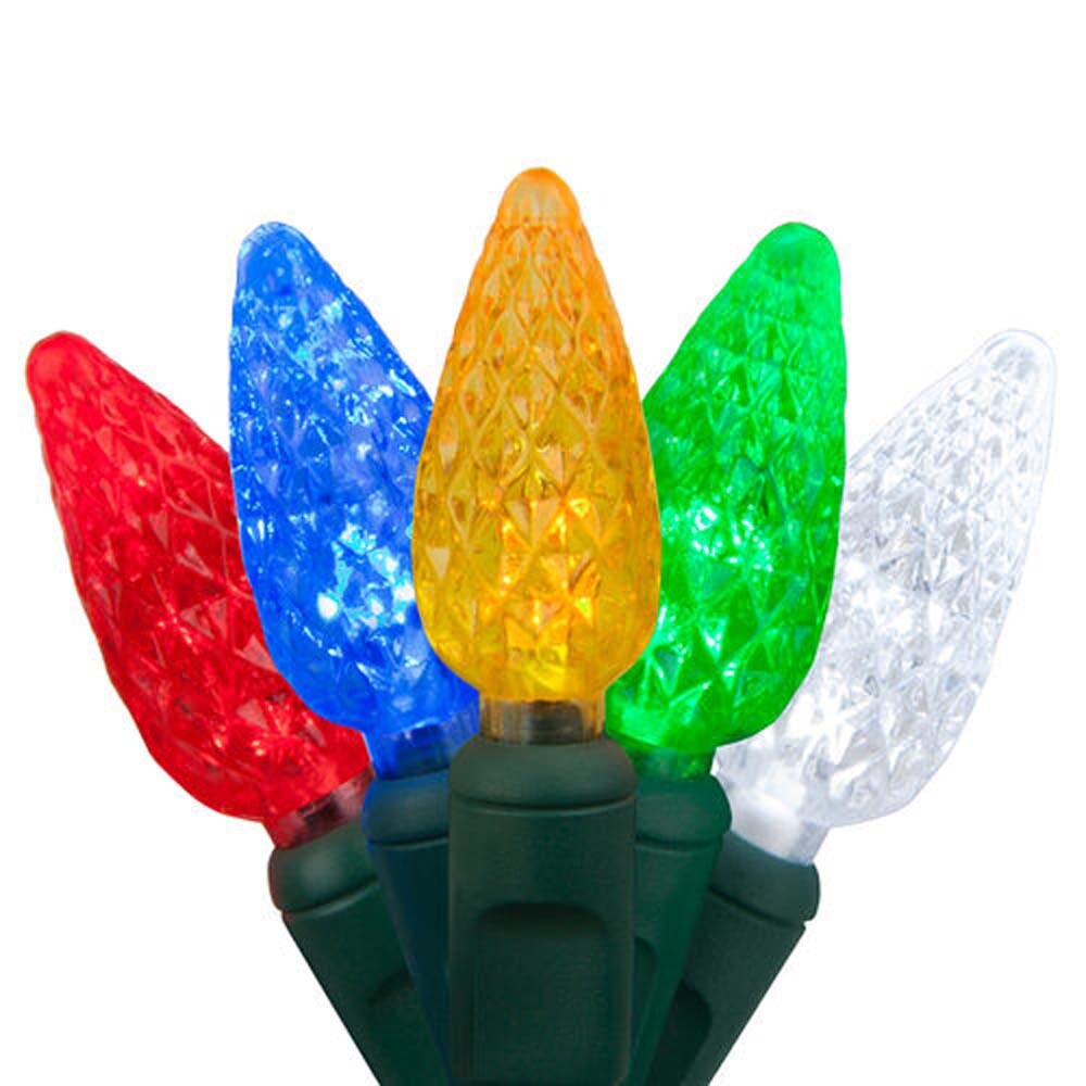 70 Multicolor C6 LED 3.5w Christmas Lights, Green Wire, 4" Spacing