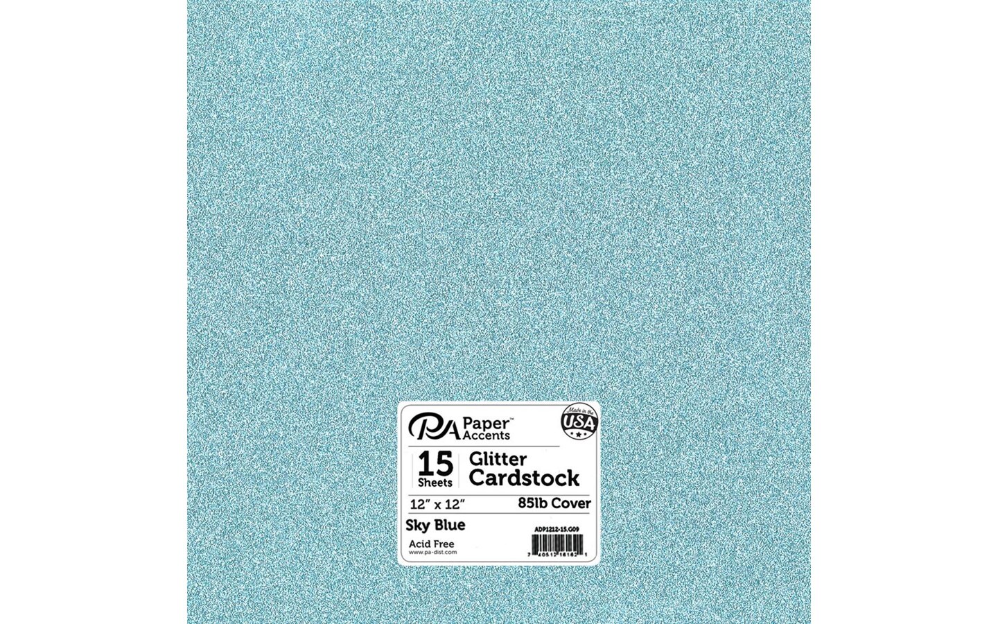 PA Paper Accents Glitter Cardstock 12" x 12" Sky Blue, 85lb colored cardstock paper for card