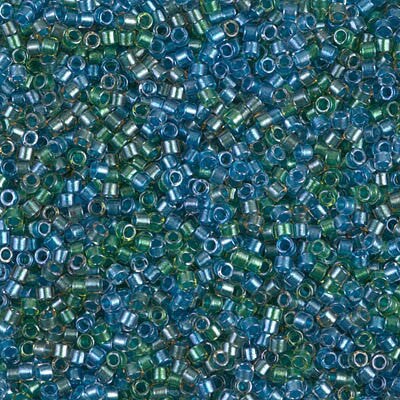 Miyuki Delica Bead 11/0, DB0985, Sparkling Lined Caribbean Mix (blue green), 5 grams