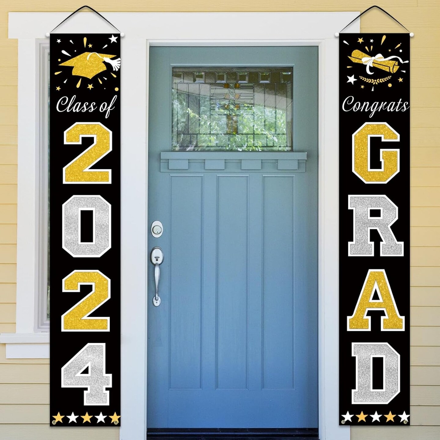 Blue Graduation Decorations Class of 2024, Congrats Grad Porch Banner for Any Schools or Grades 2024 Graduation Party Decorations