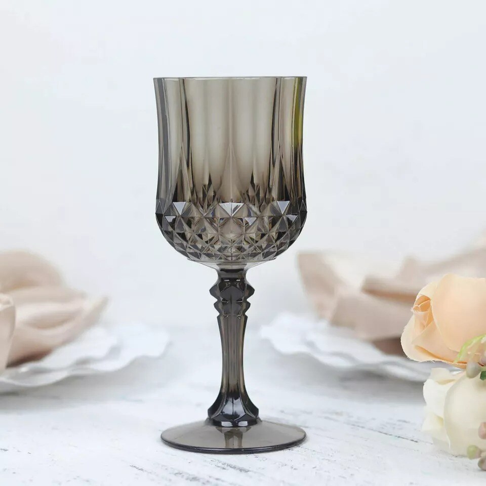 BLACK 6 Plastic 8 oz Crystal Cut Goblets WINE GLASSES
