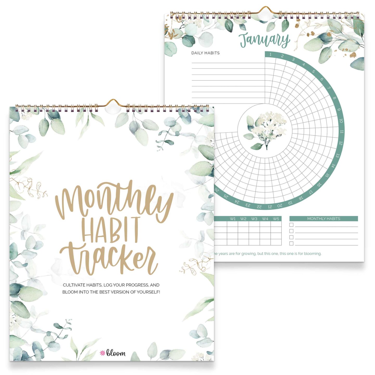 bloom daily planners Habit Tracking Calendar, 8” x 10”, Greenery