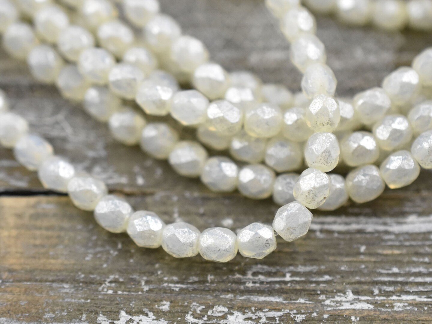 *50* 4mm Silver Mercury Washed Crystal Opaline Fire Polished Round Beads