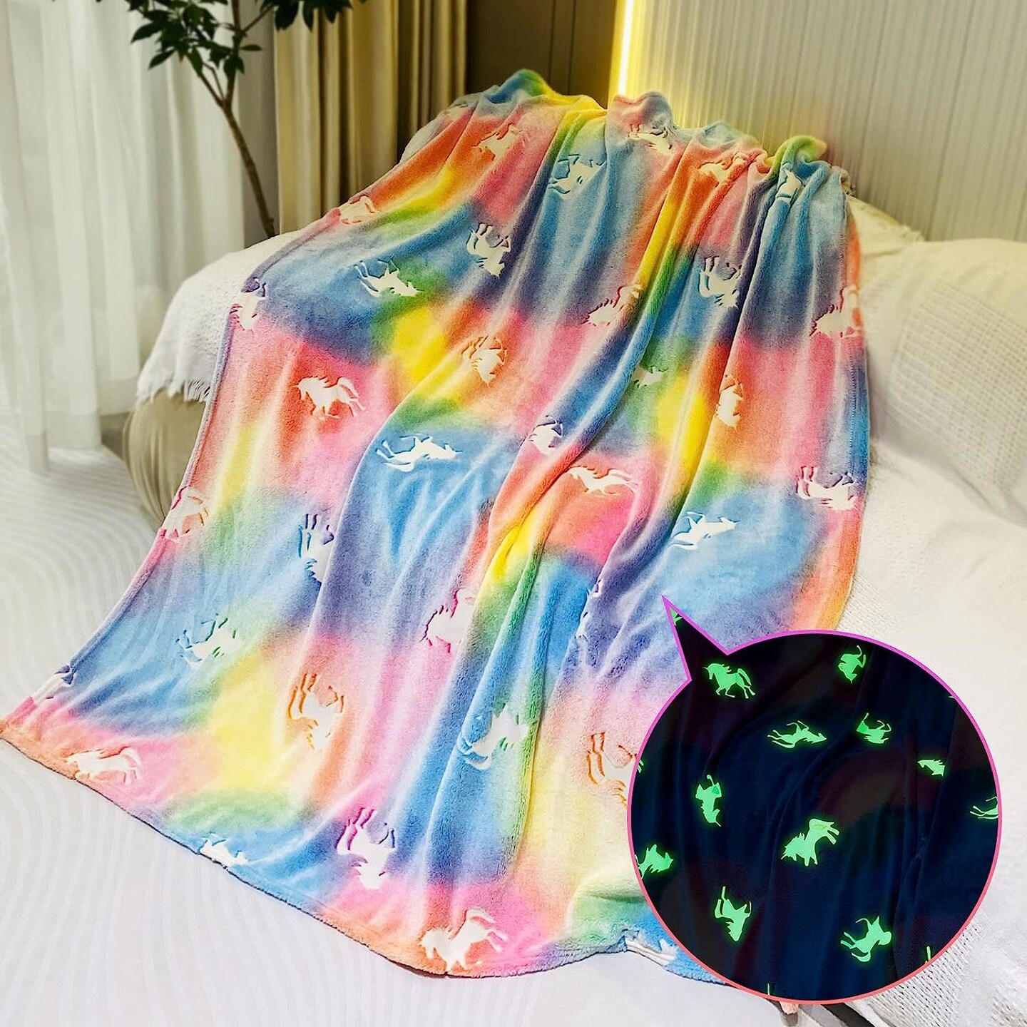 Glow in the Dark Throw Blanket Unicorn - Luminous Kids Blanket (50&#x22; x 60&#x22;)