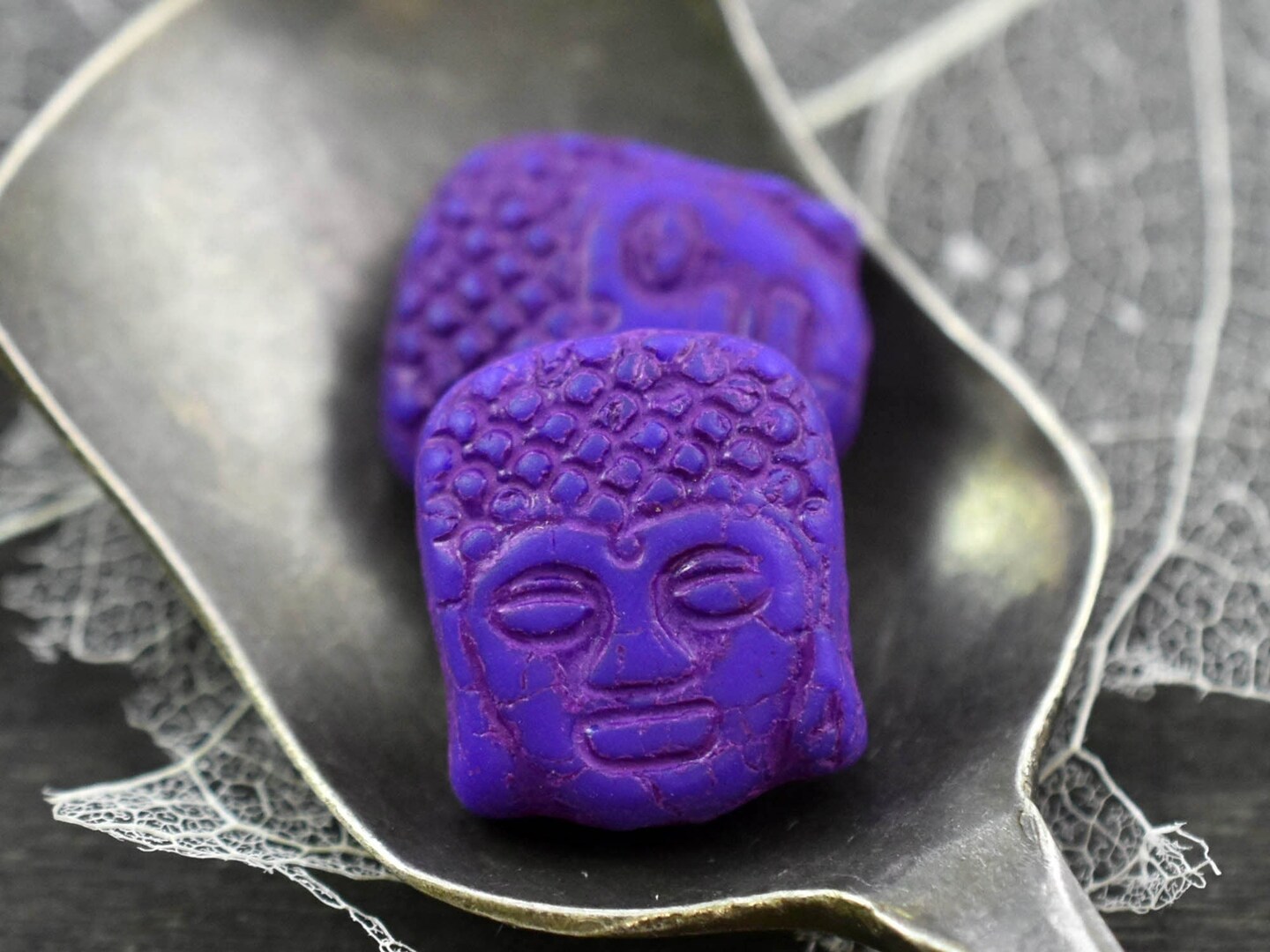 *2* 14x12mm Purple Washed Matte Indigo Buddha Head Beads