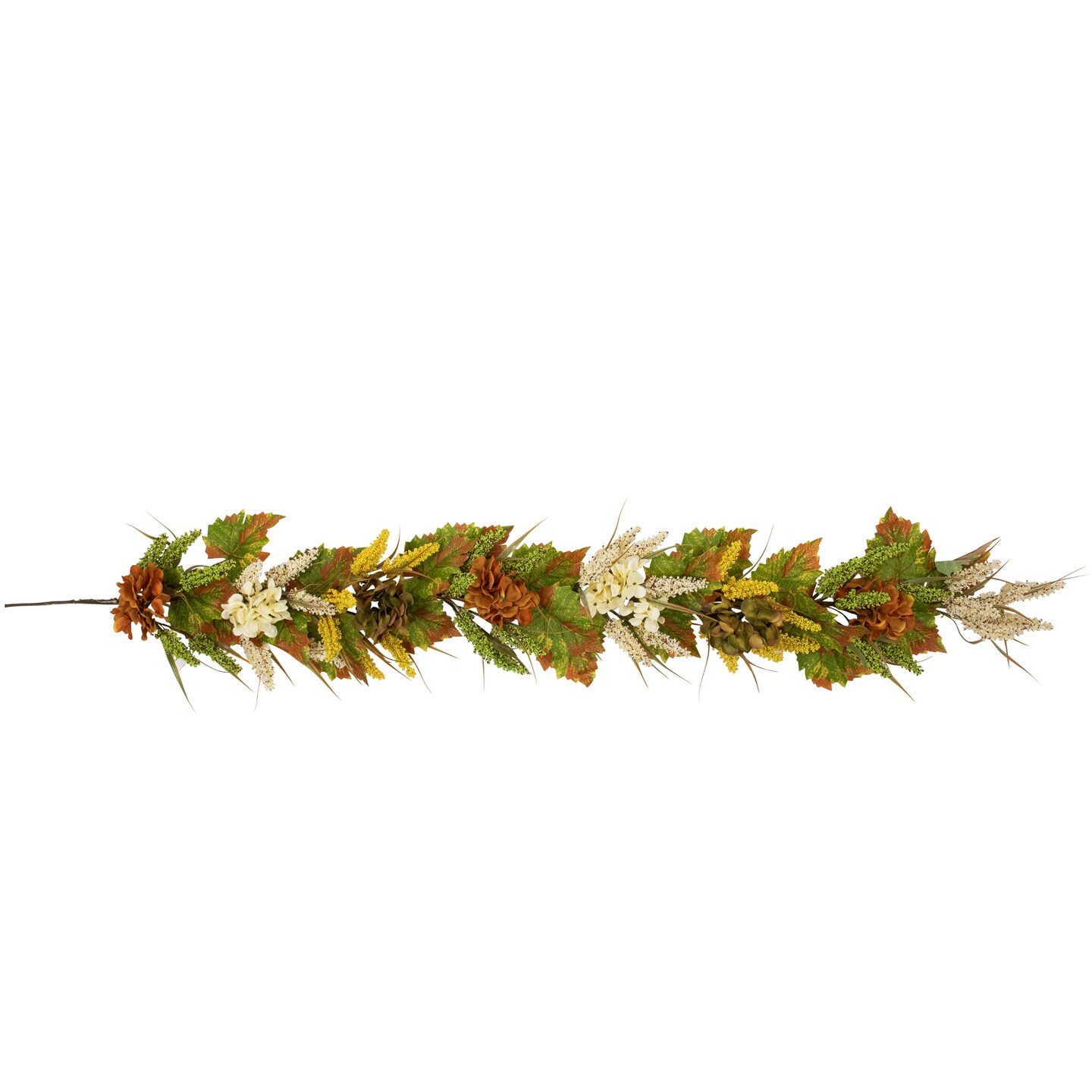 Northlight 5&#x27; x 10&#x22; Flowers with Wheat Artificial Fall Harvest Garland, Unlit