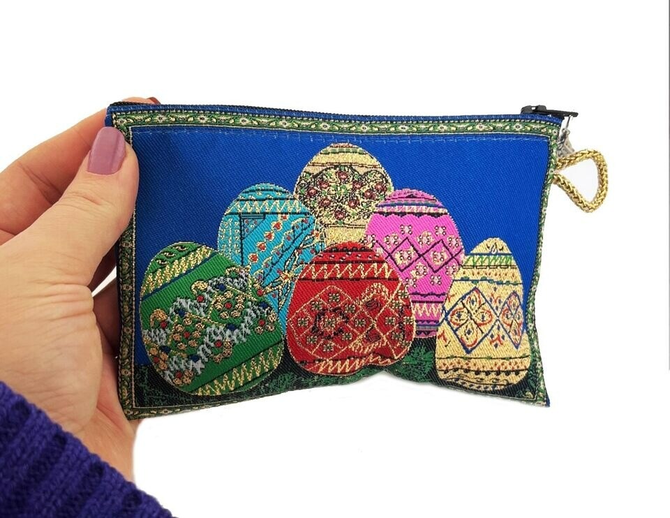 Pysanky Pysanki Wooden Ukrainian Hand Painted Easter Eggs - Set of 3 & Pouch