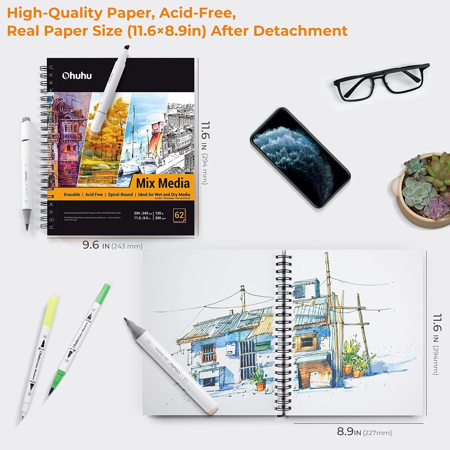 BEECHMORE BOOKS 9x12 Spiral Sketchbook – 140 GSM Acid-Free