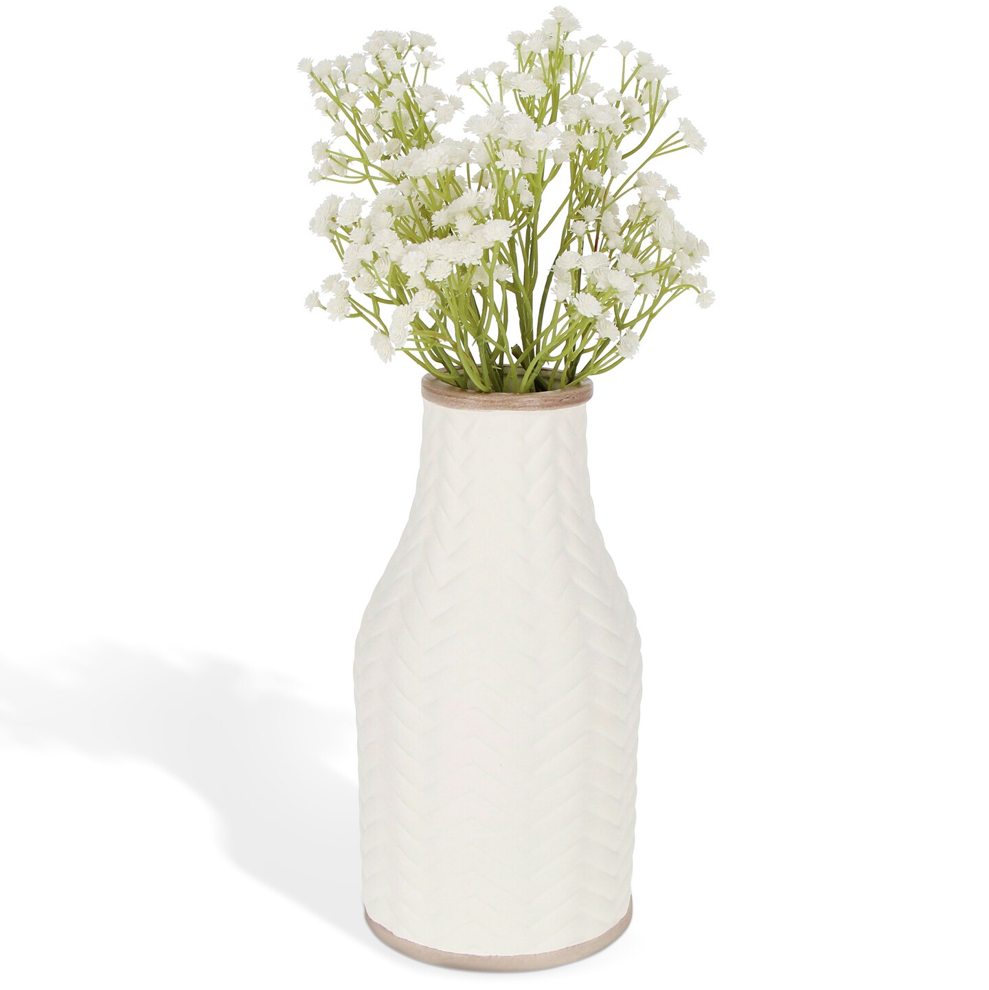 Creekview Home Emporium White Flower Vase - 10in Chevron Modern Ceramic Vase