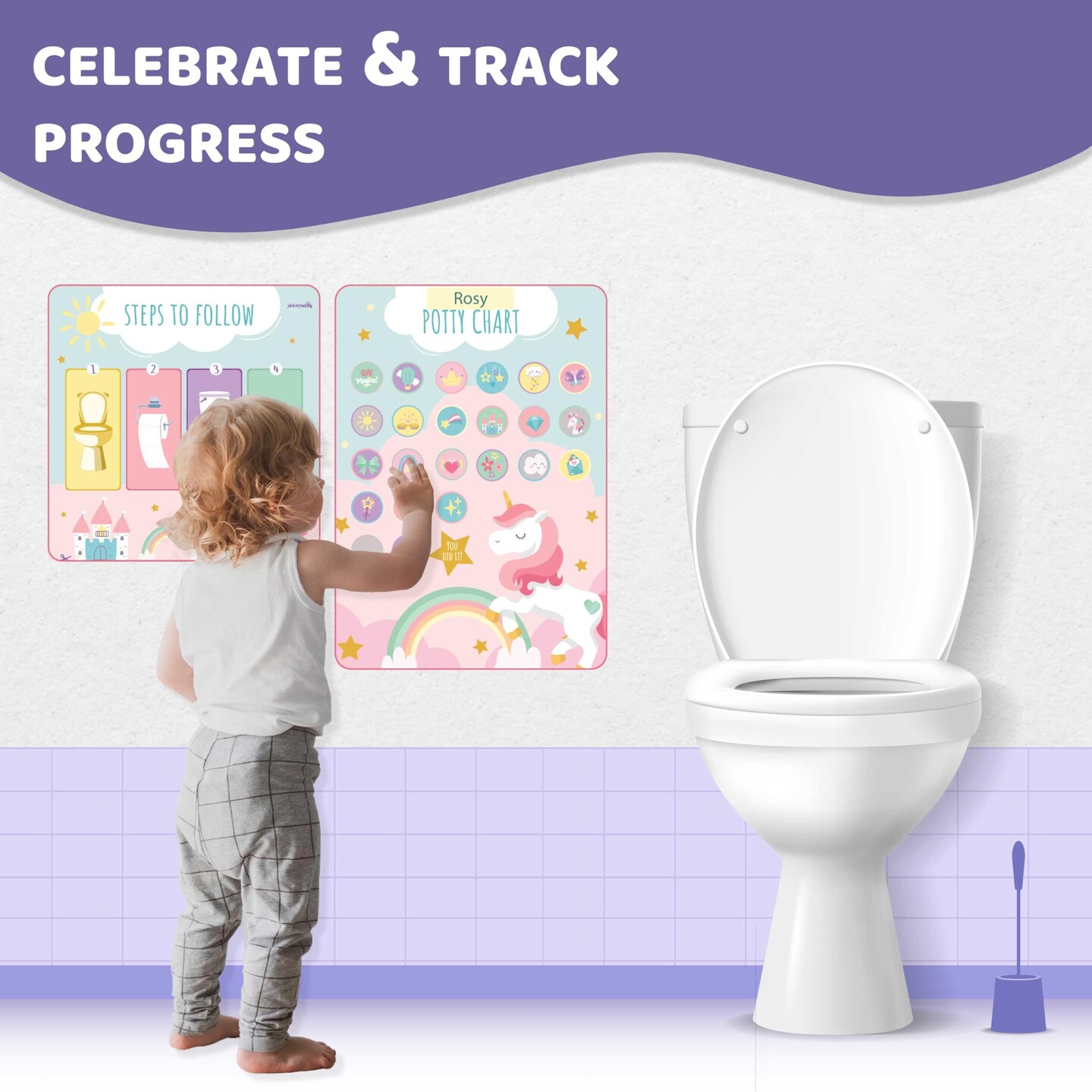 Potty Training Chart for Kids | Great for Toddlers Boys &#x26; Girls | Potty Training Rewards with Glitter Stars | Potty Sticker Chart | Potty Chart for Toddlers Boys and Girls | Unicorn Theme Potty Chart&#x2026;