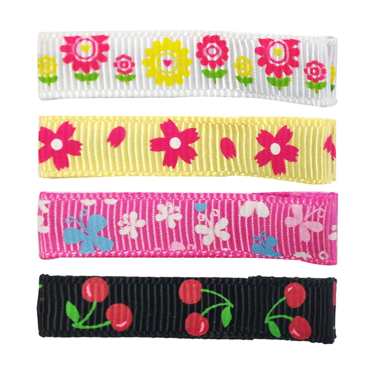 Wrapables Girls Ribbon Lined Alligator Clips (Set of 8), Hearts and Flowers