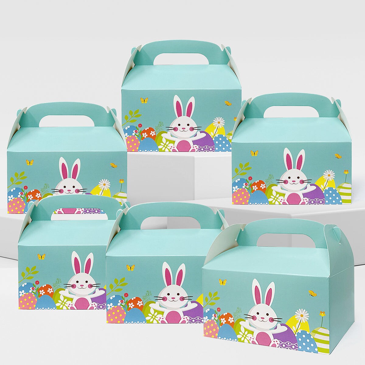 Wrapables Easter Gift Baskets with Handle, Treat Boxes for Eggs, Cookies and Candy, Set of 6, Bunny &#x26; Easter Eggs
