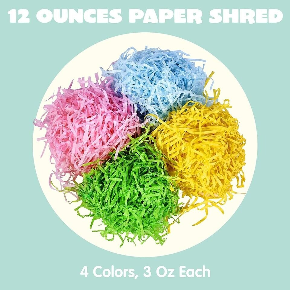 12 Oz Easter Fake Grass in 4 Colors Paper Shred Filler for Easter Basket Filling