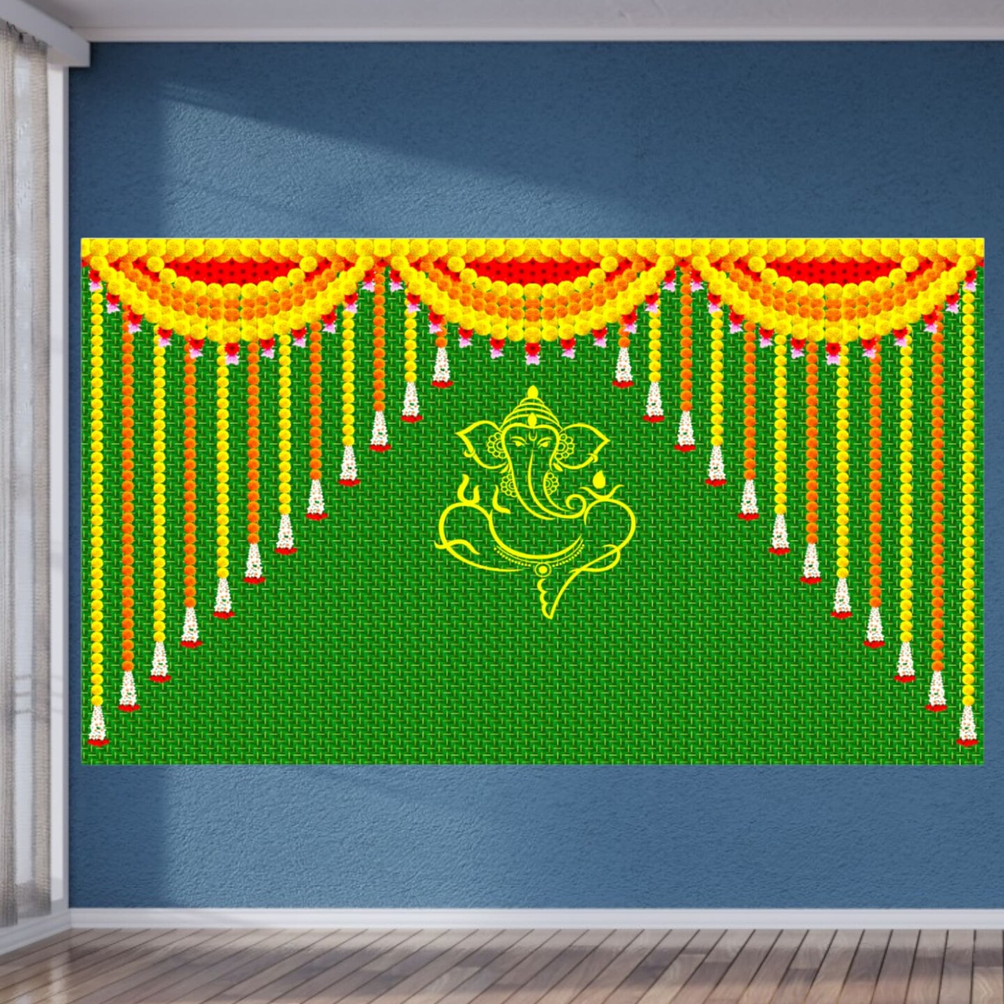 Ganesh With Marigold Backdrop Indian Traditional Cloth Ganesh Chaturthi ...