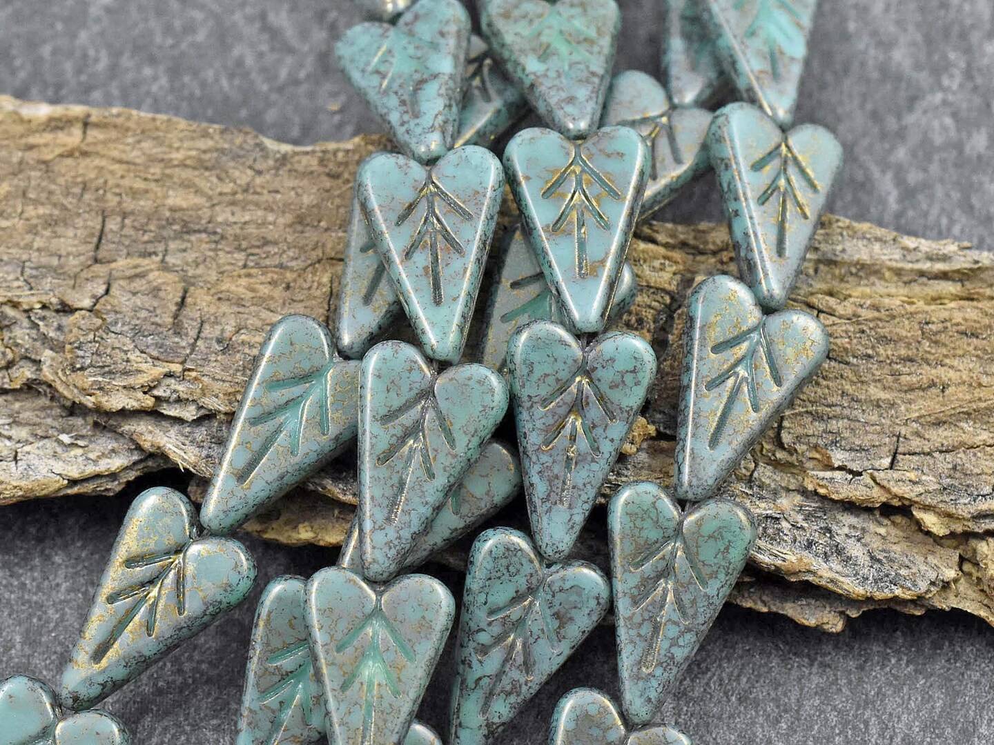 *8* 17x11mm Terra Cotta Washed Opaque Persian Turquoise Heart Leaf Beads
