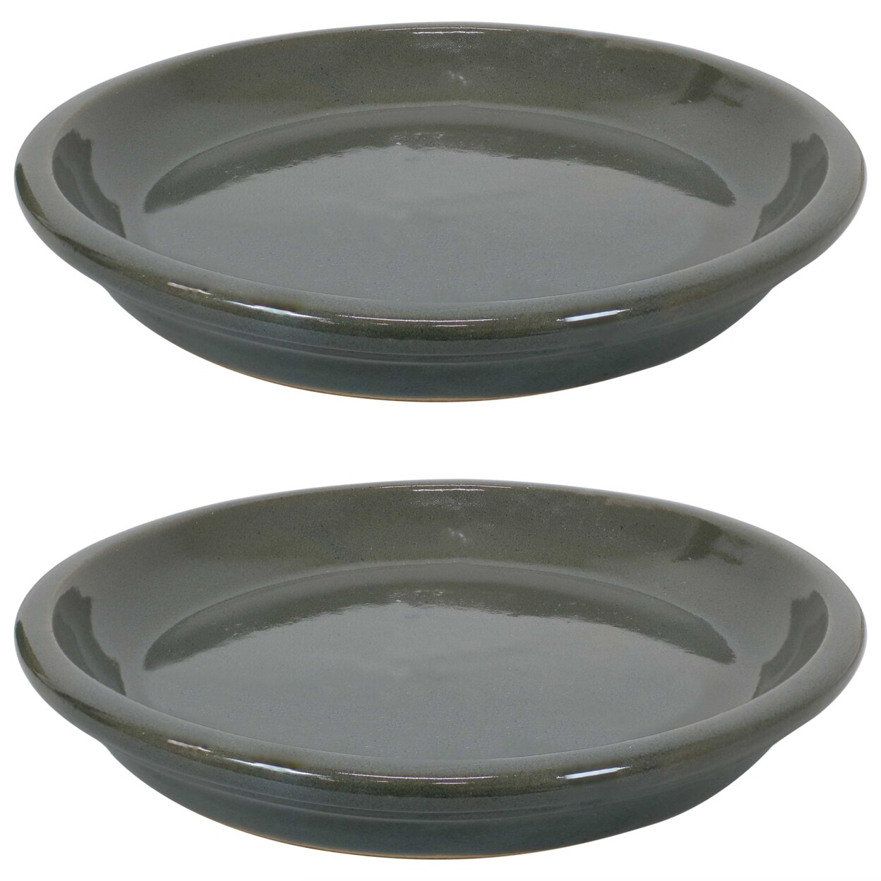 Sunnydaze 9 In Glazed Ceramic Flower Pot/Plant Saucer - Gray - Set Of 2