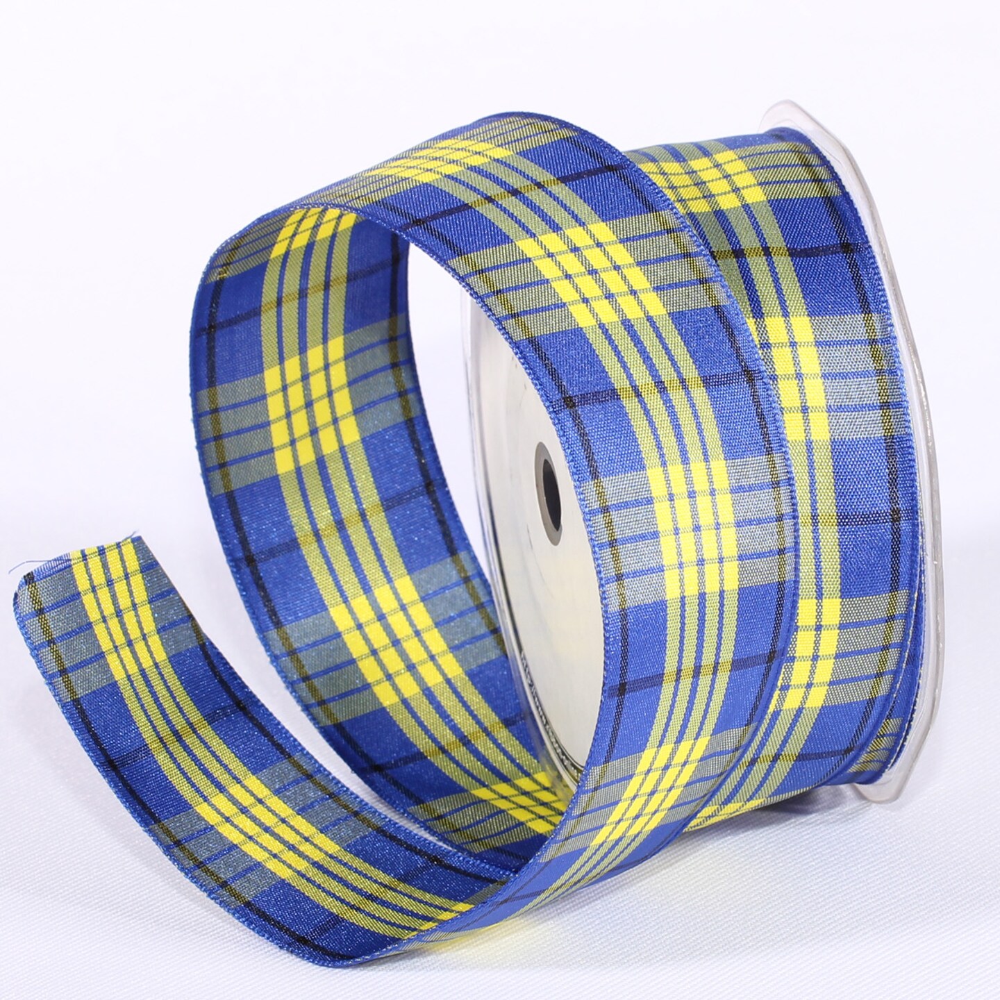 The Ribbon People Blue and Yellow Plaid Wired Craft Ribbon 2.5&#x22; x 20 Yards