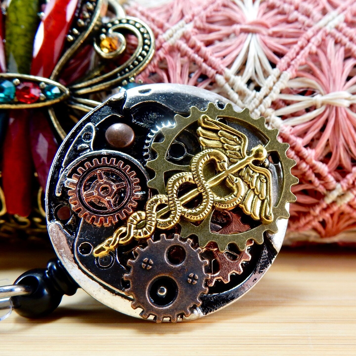 Badge Reel Caduceus, Steampunk Badge Clip, Nursing Badge Holder, Men's