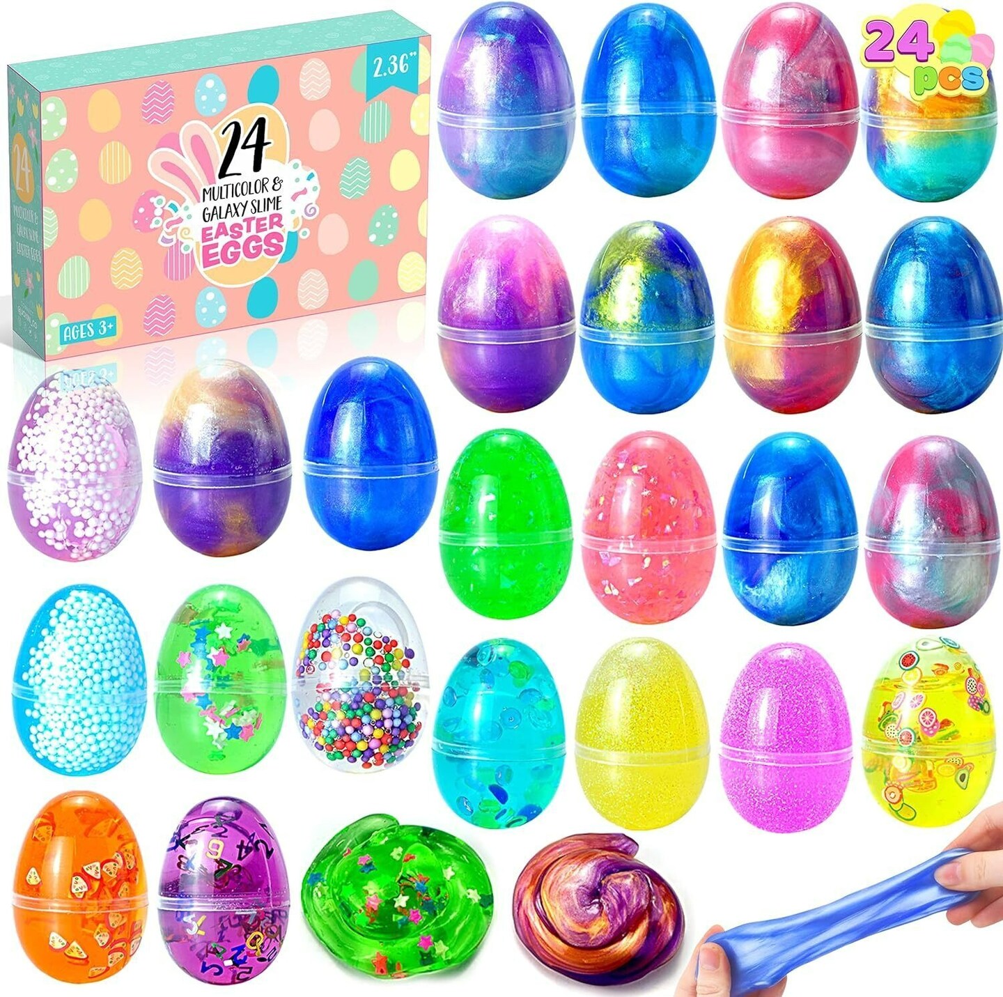 24 Pcs Easter Eggs Filled with Crystal, Galaxy, Slime and Confetti