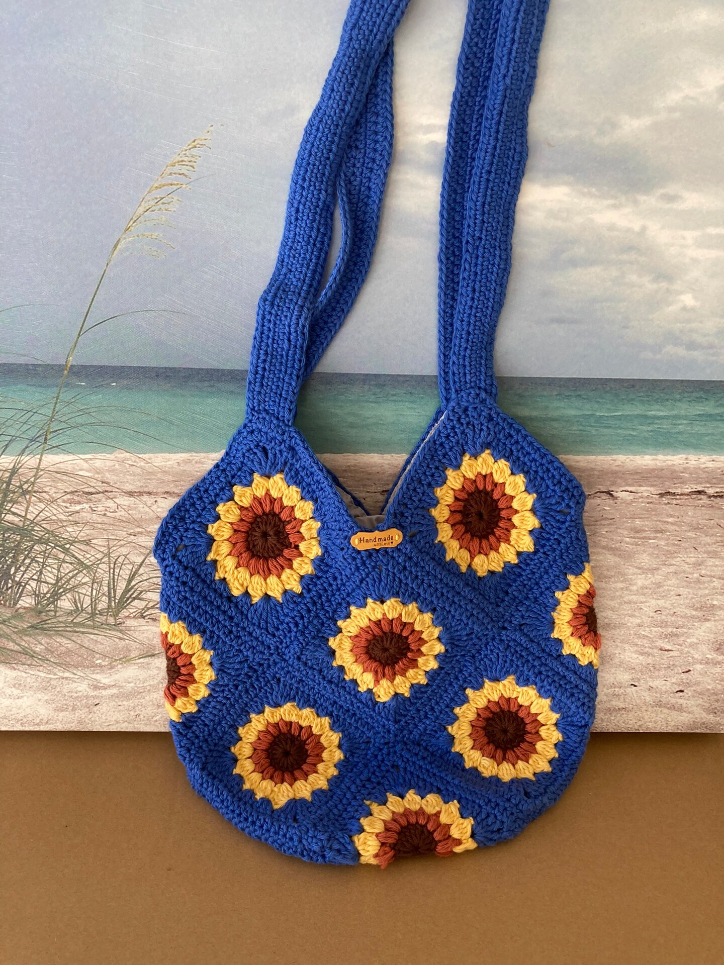 Fabric Lining Crochet Bag Material Royal Blue Boho Hippie Granny