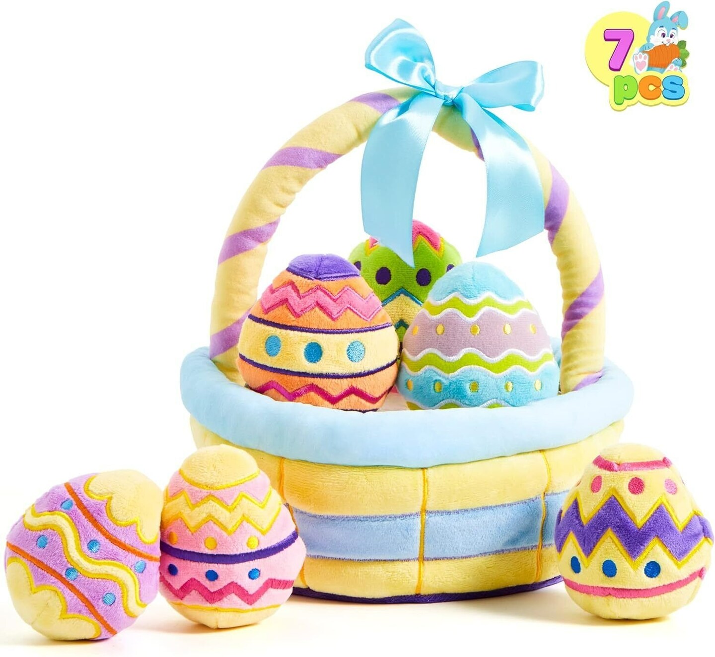 7 Pcs Basket for Easter Baby plushies playset Stuffers Toys for Party Favors
