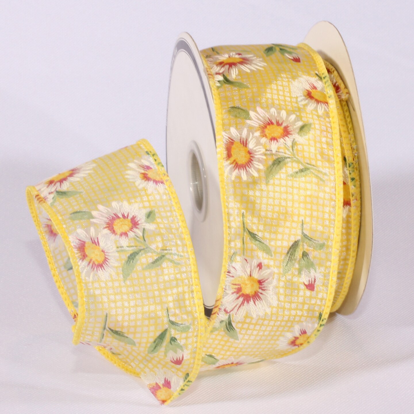 The Ribbon People Sheer Soft Yellow Fresh Summer Flowers Wired Craft Ribbon 2" x 40 Yards