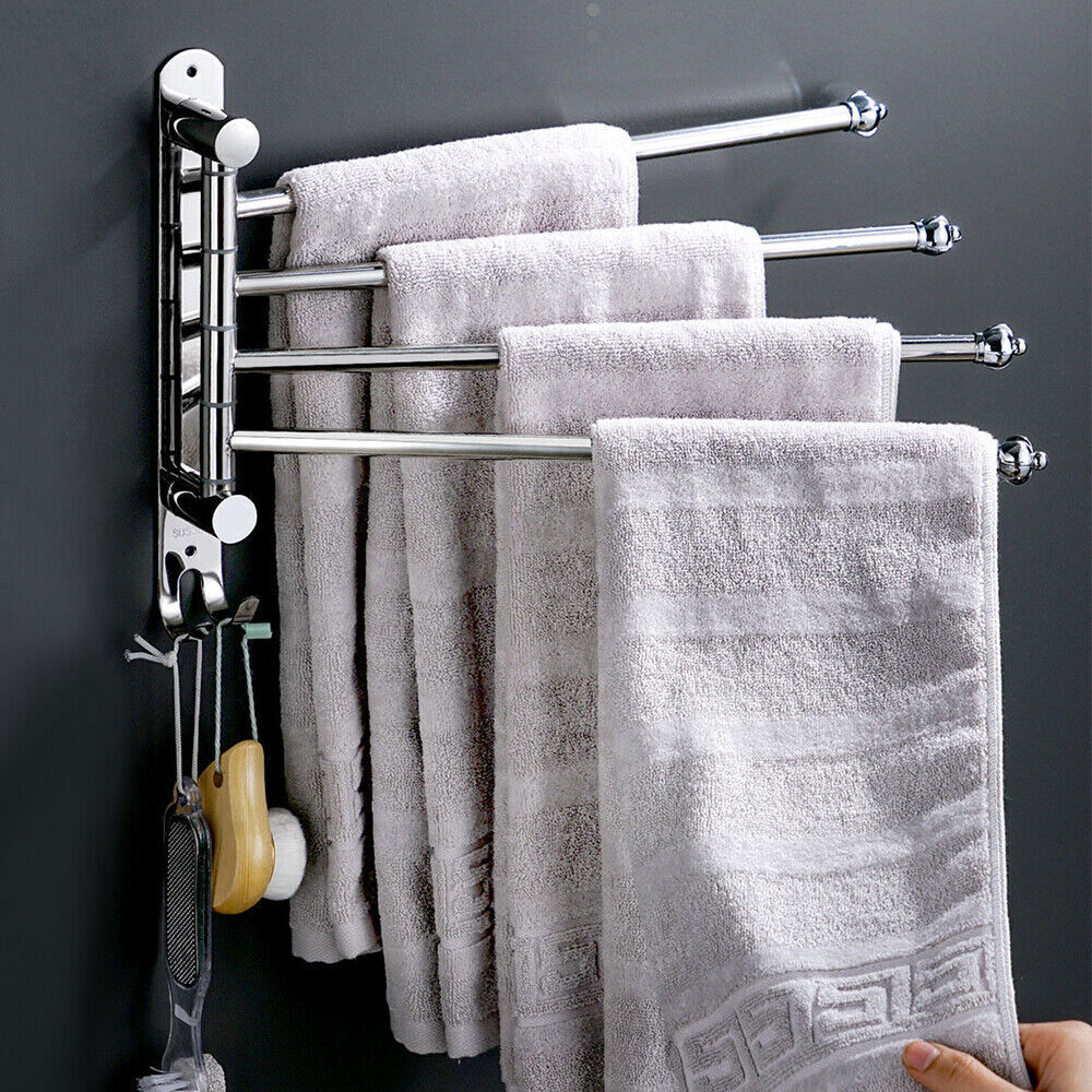 Kitcheniva Stainless Steel Bathroom 4-Swivel Bar Towel Rail Rack