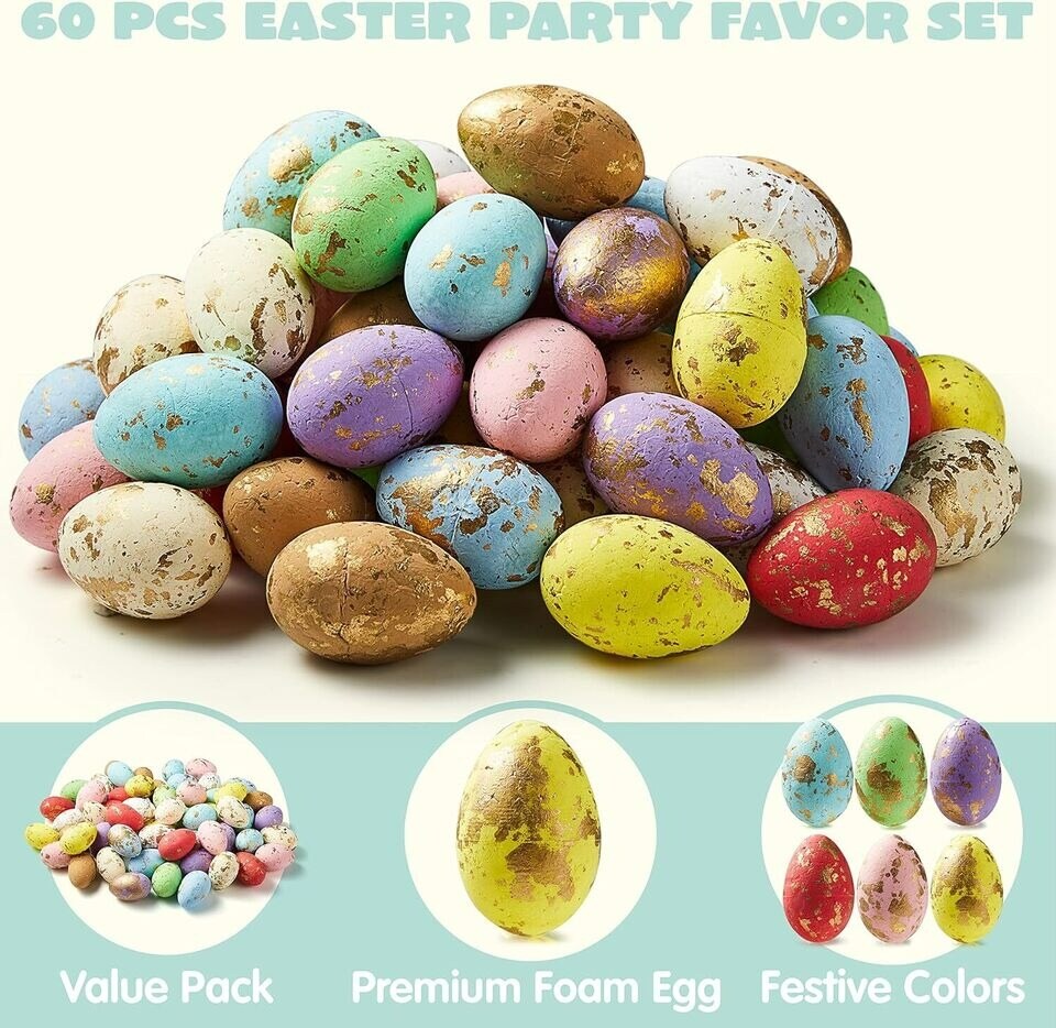 60 Pcs Foam Easter Eggs for Crafts and Easter Party Decorations Home Decor