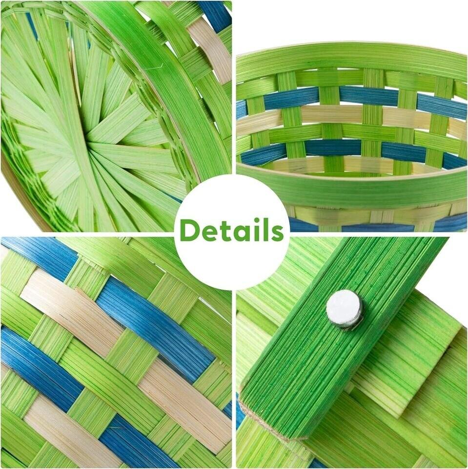 3 Pcs Easter Woven Bamboo Basket with Tricolor Grass Paper Shred