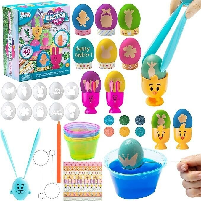 40Pcs Easter Egg Dye Kit DIY Easter Egg Decorating Kit with Dye Tablets Egg Hunt