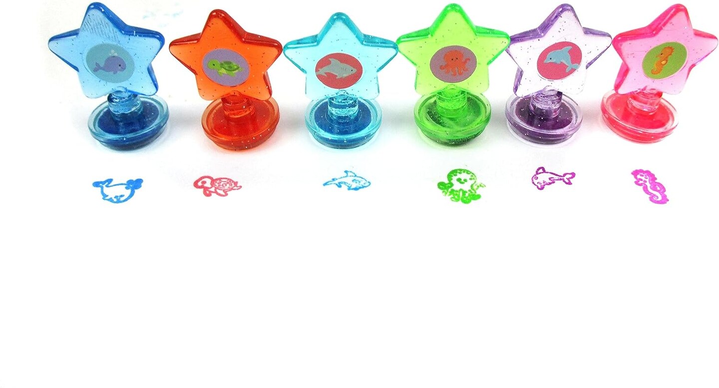 TINYMILLS 24 Pcs Sea Life Ocean Animals 2 in 1 Stackable Stacking Crayon with Extra Stamper Topper