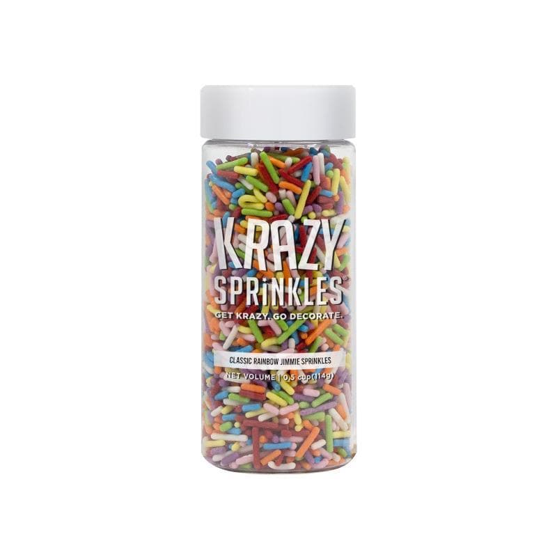 Krazy Sprinkles - Classic Rainbow Jimmies Mix (1/2 Cup, 1x Jar) for Cakes, Ice Cream & Cookies