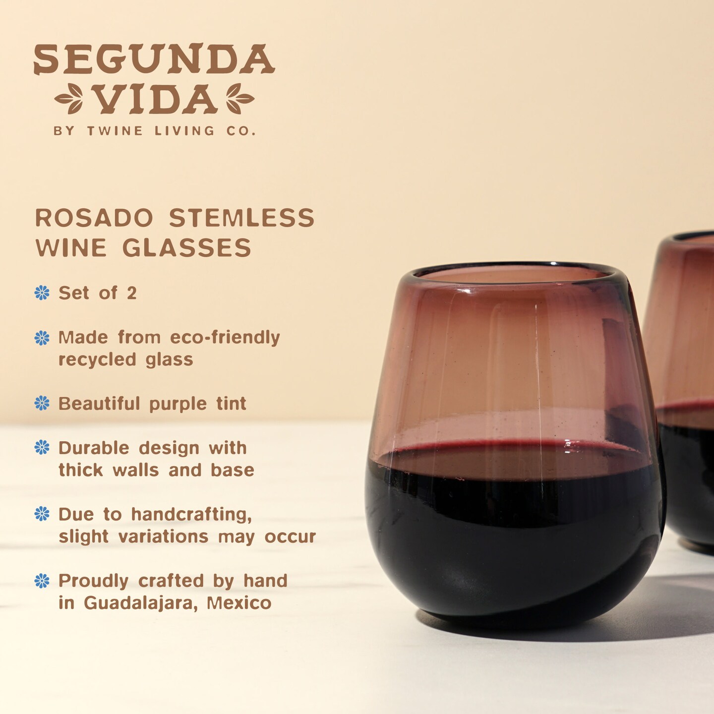 Rosado Recycled Stemless Wine Glass Set 