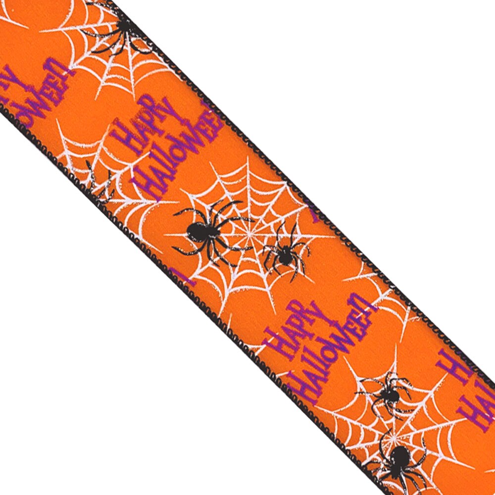 Designer&#x2019;s Shop WR 63-5178 Happy Halloween Spider Web wired edge ribbon 2.5&#x22; x 10 yard
