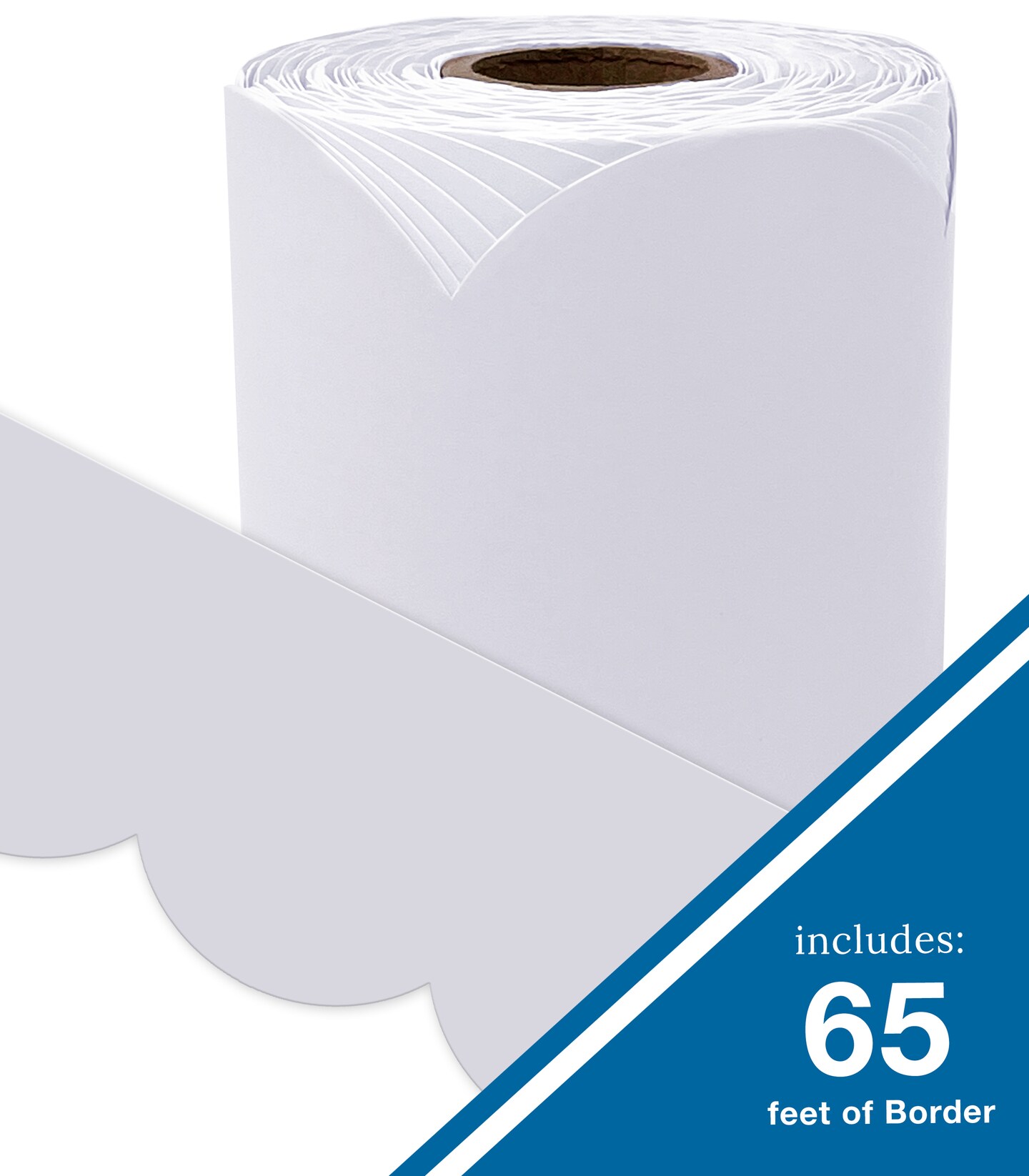 Carson Dellosa 65Ft of Light Gray Bulletin Board Borders, 1 Roll of Grey Scalloped Trim for Rolling Whiteboard, Cork and Posterboard, Party, Office Decorations, and Classroom Decor