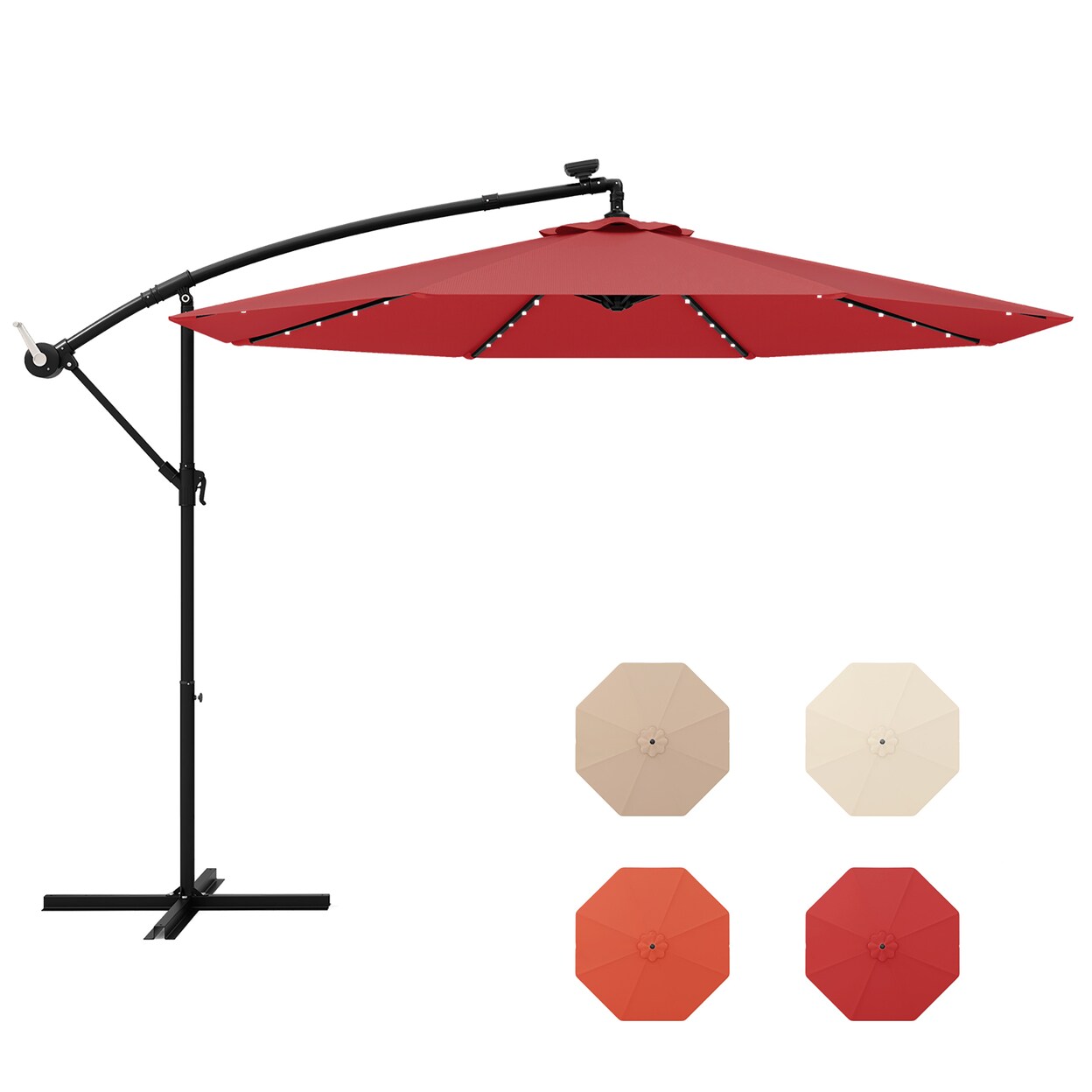 10Ft Solar Patio Umbrella Outdoor Offset Hanging Umbrella W/ 40 Led Lights