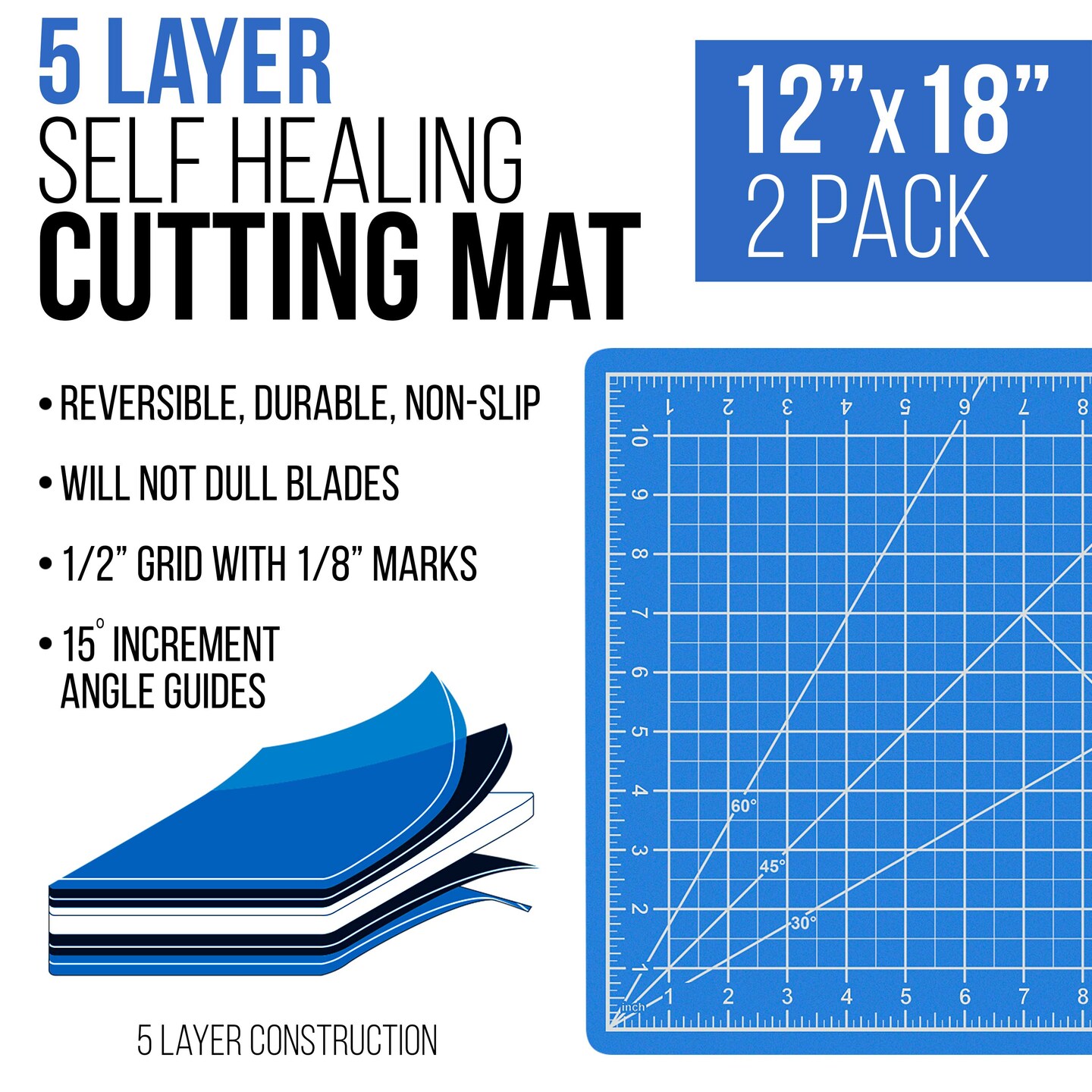12" x 18" Self-Healing Cutting Mat 5-Ply (2 Pack) - Double-Sided Pink/Blue Craft Mat, Non-Slip Cutting Mats for Crafts, Sewing, Quilting, Scrapbooking