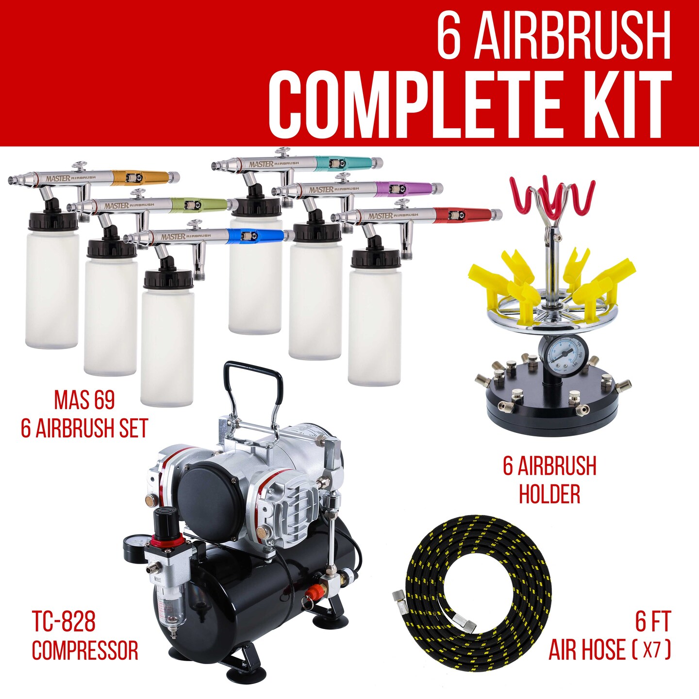 6 HIFLOW AllPurpose Precision DualAction Siphon Feed Airbrushes with