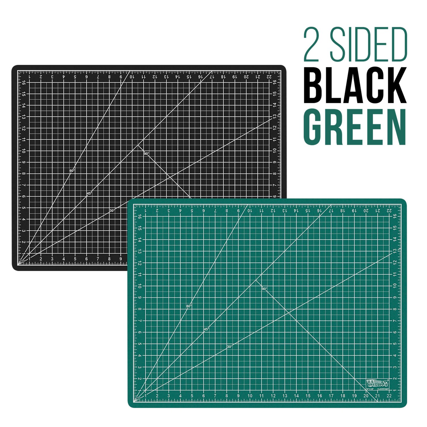 18&#x22; x 24&#x22; Self-Healing Cutting Mat 5-Ply (2 Pack) - Double-Sided Green/Black Craft Mat, Non-Slip Cutting Mats for Crafts, Sewing, Quilting, Scrapbooking
