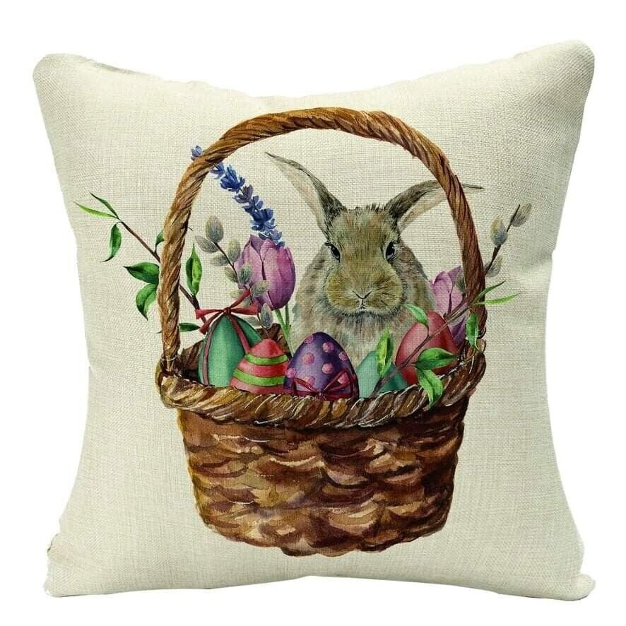 Easter Rabbit Linen Pillow Covers 18x18 Inch Set of 4 Easter Decorations gift