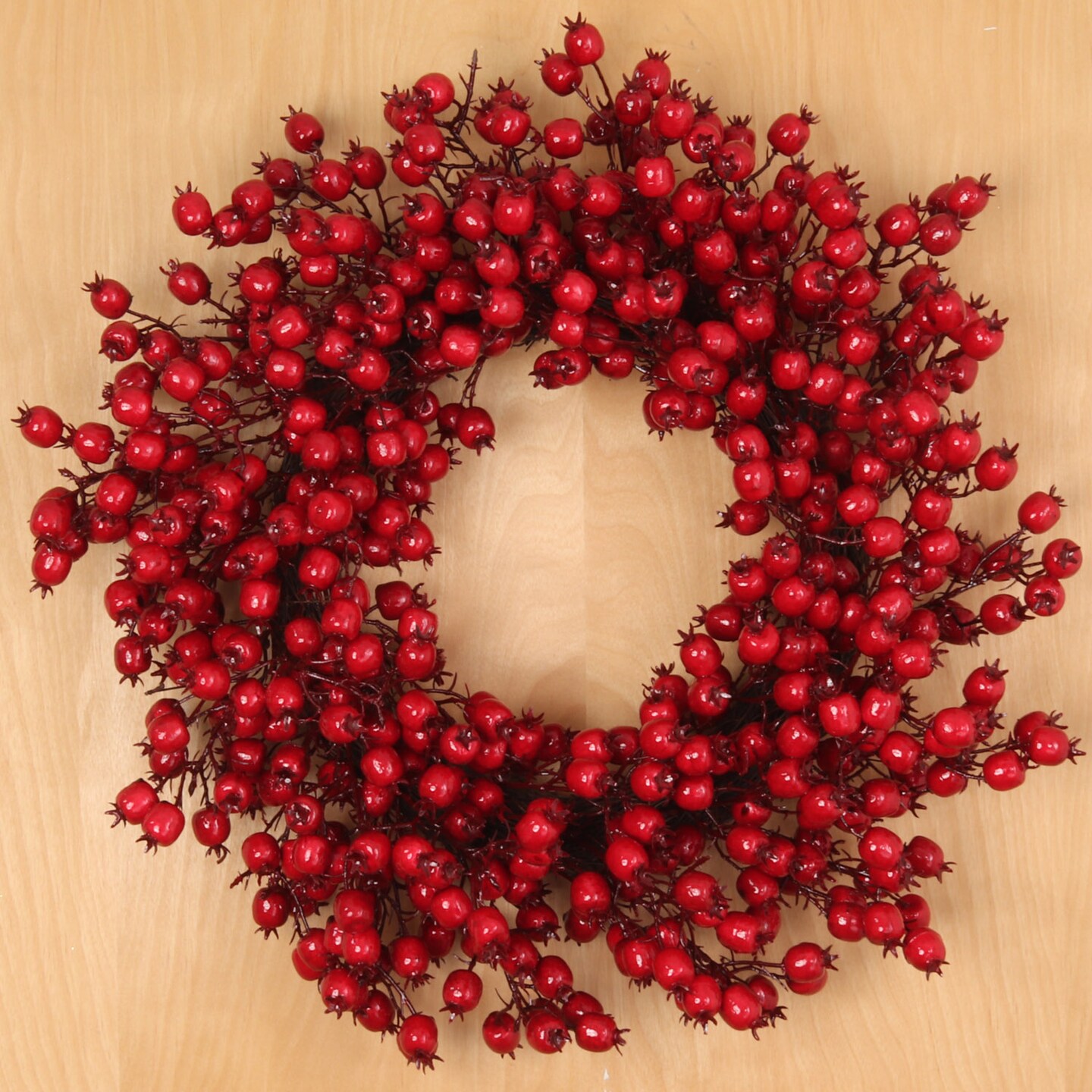 22&#x22; Red Hawthorn Berry Wreath with Realistic Berries by Floral Home&#xAE;