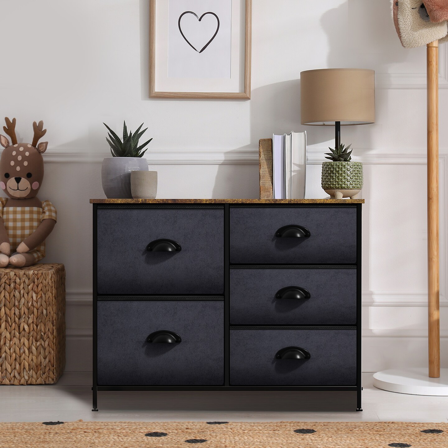Sorbus Dresser with 5 Drawers - Storage Chest Organizer with Steel Frame, Wood Top, Handles, Fabric Bins