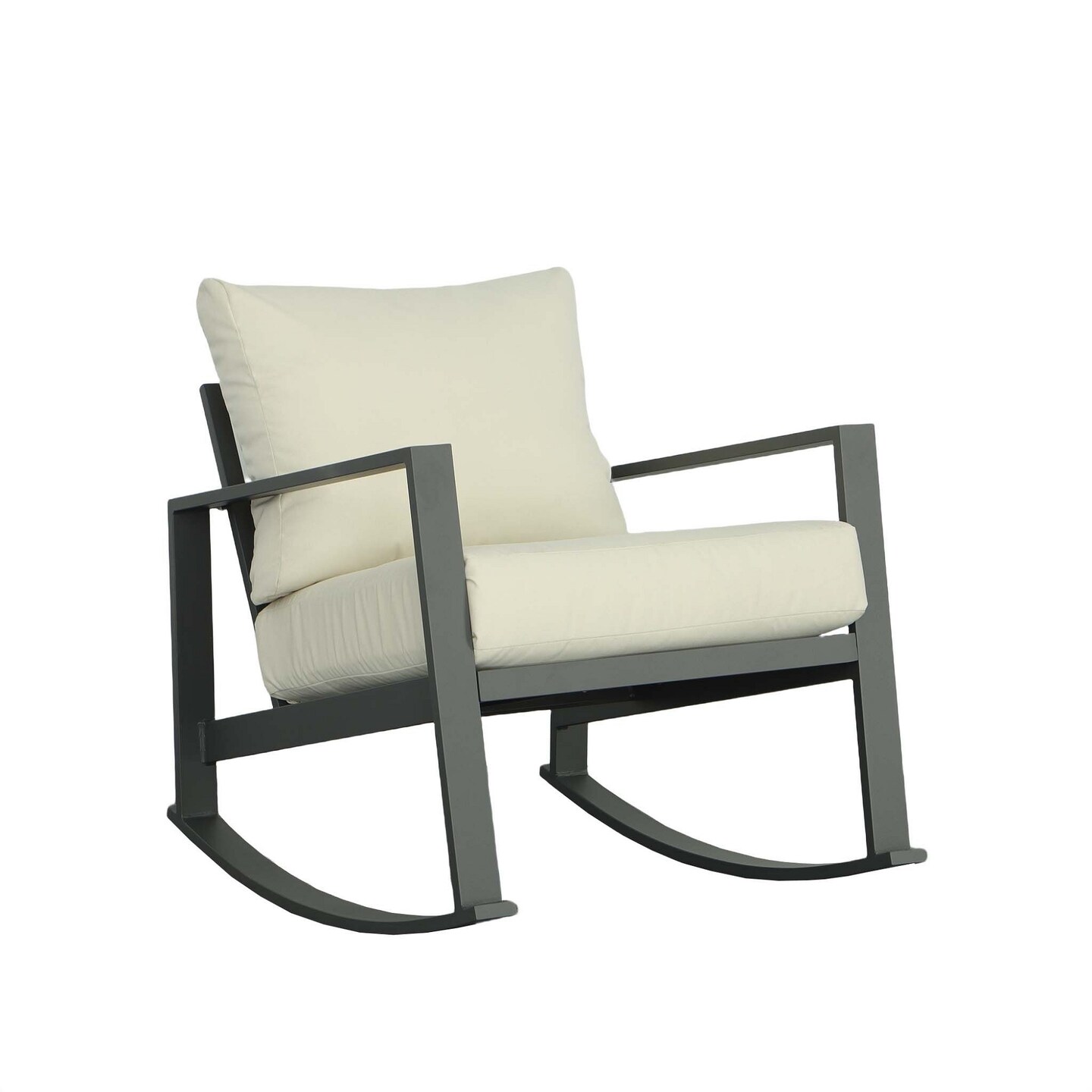 Contemporary Home Living Metal Outdoor Rocker Chair with Cushions - 37&#x22; - Gray and Beige