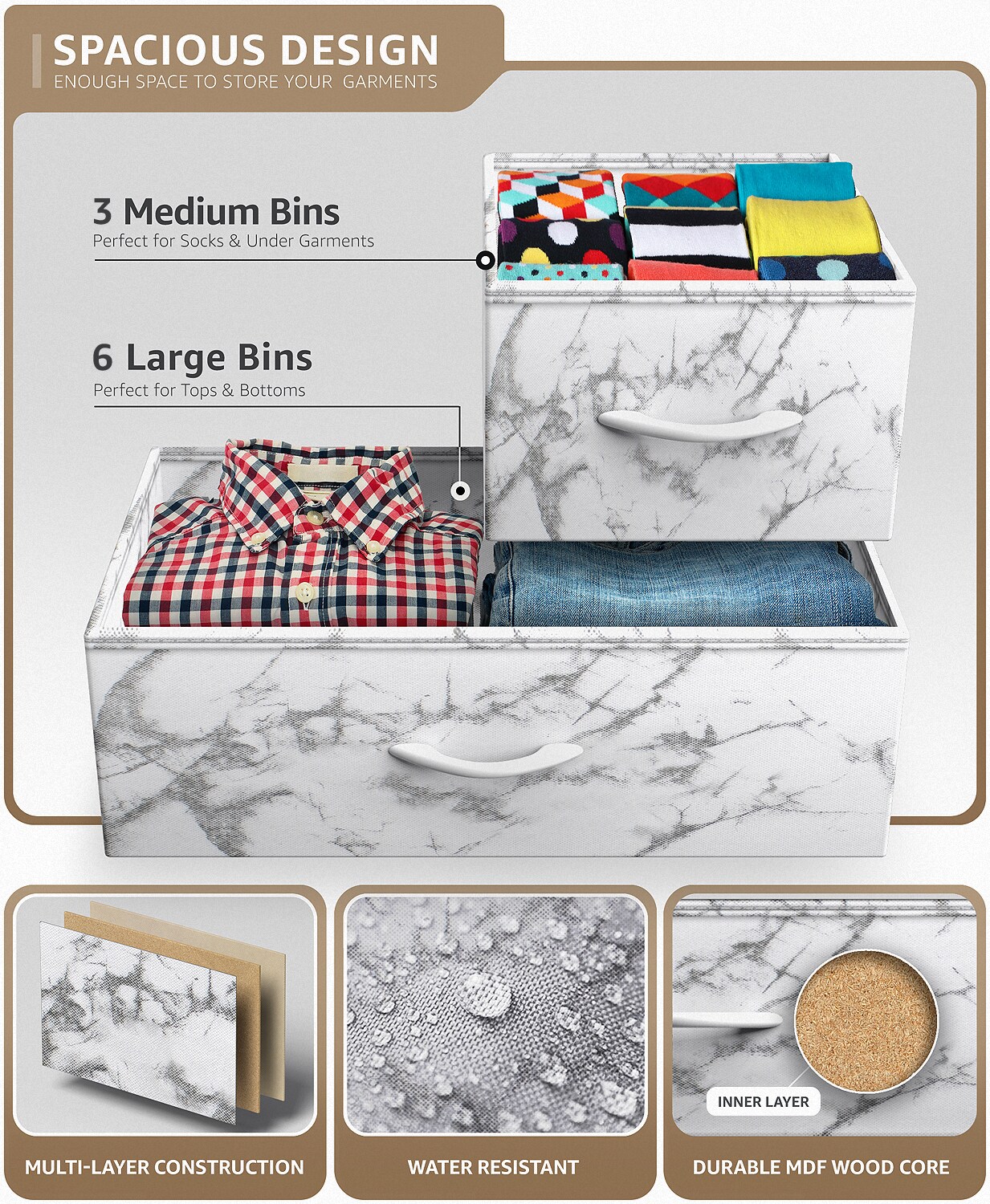 Sorbus Dresser with 9 Drawers - Furniture Storage Chest Tower Unit for Bedroom, Closet, etc - Steel Frame, Wood Top, Fabric Bins