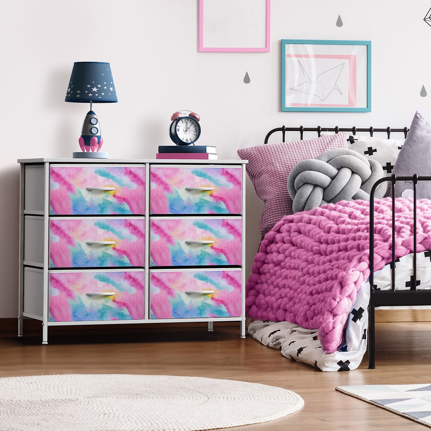 Sorbus 6 Drawers Dresser- Storage Unit with Steel Frame, Wood Top, Fabric Bins - for Bedroom, Closet, Office and more