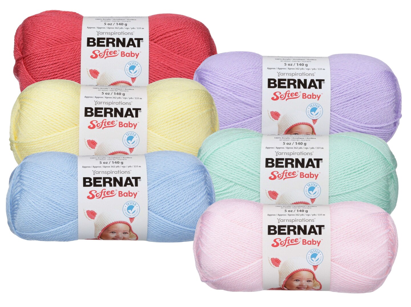 Bernat Softee Baby Yarn - 6 Color Assortment (Pastels)