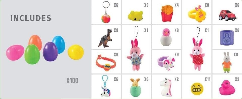 100 Pcs Prefilled Easter Eggs with Toys Party Favors Plus Stickers for Kids