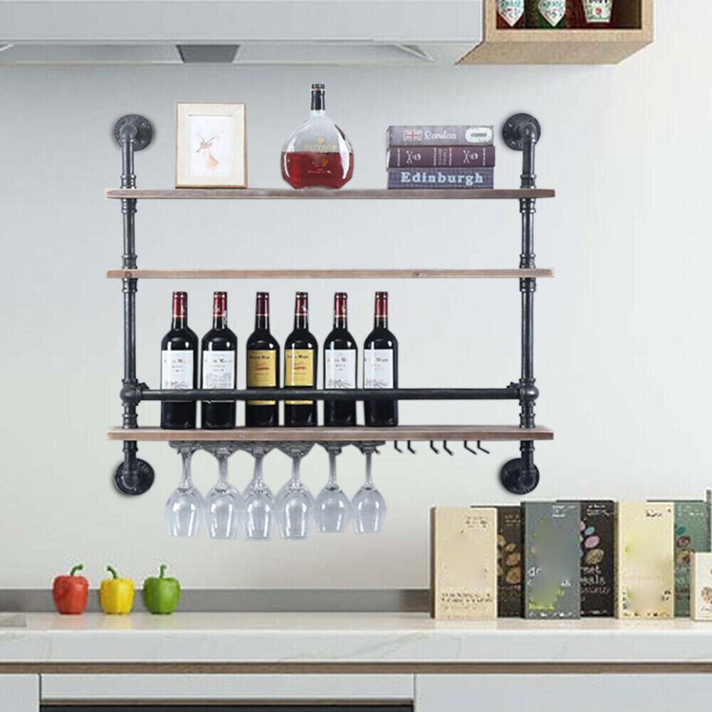 Kitcheniva 24 in Wall Mounted Industrial Pipe Shelf Wine Rack